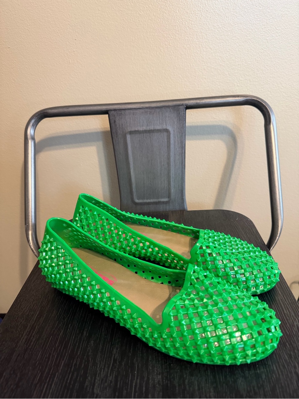 Vintage Skidders Green Studded Jelly Flats Size 8